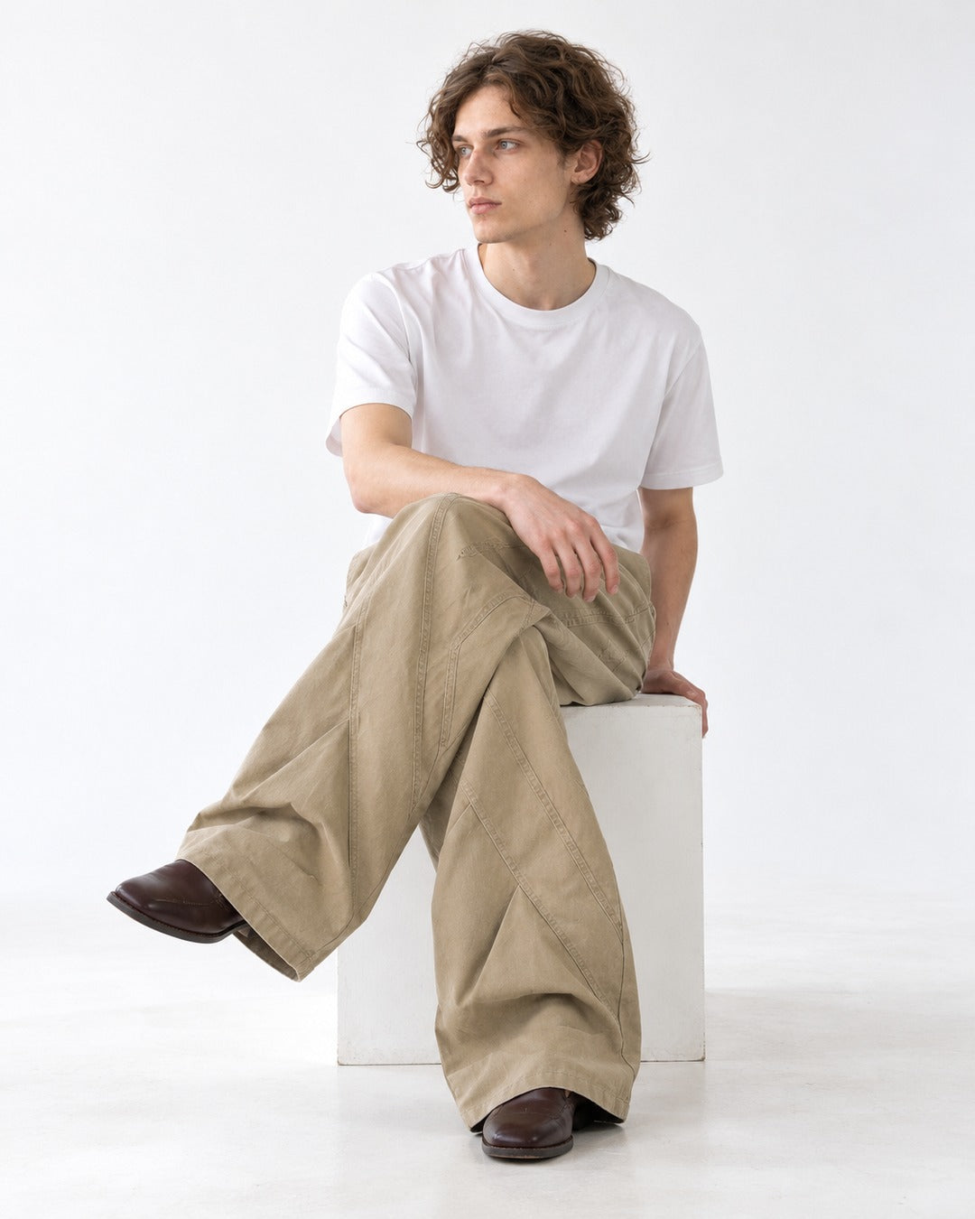 Diagonal Patchwork Wide-Leg Pants