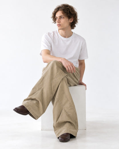 Diagonal Patchwork Wide-Leg Pants
