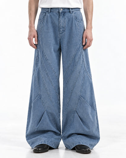 Diagonal Patchwork Wide-Leg Pants