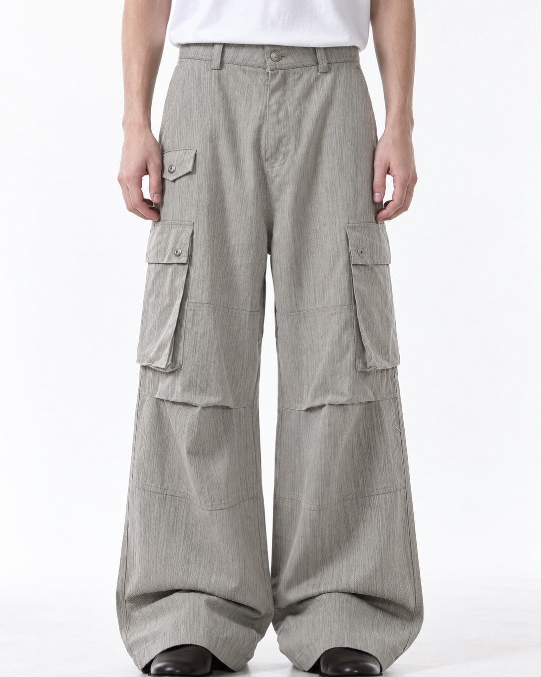 Button-Flap Double-Pocket Wide-Leg Cargo Pants