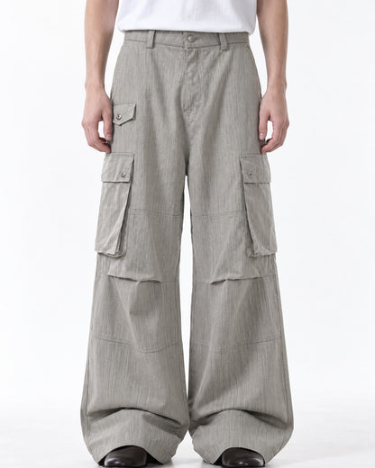 Button-Flap Double-Pocket Wide-Leg Cargo Pants