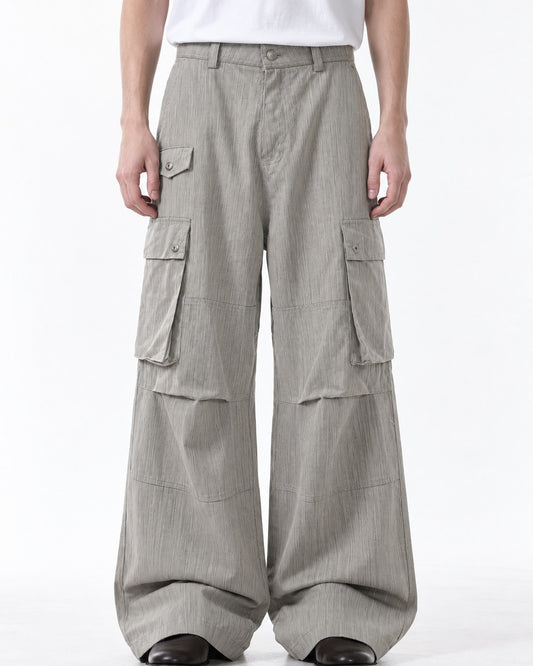 Button-Flap Double-Pocket Wide-Leg Cargo Pants