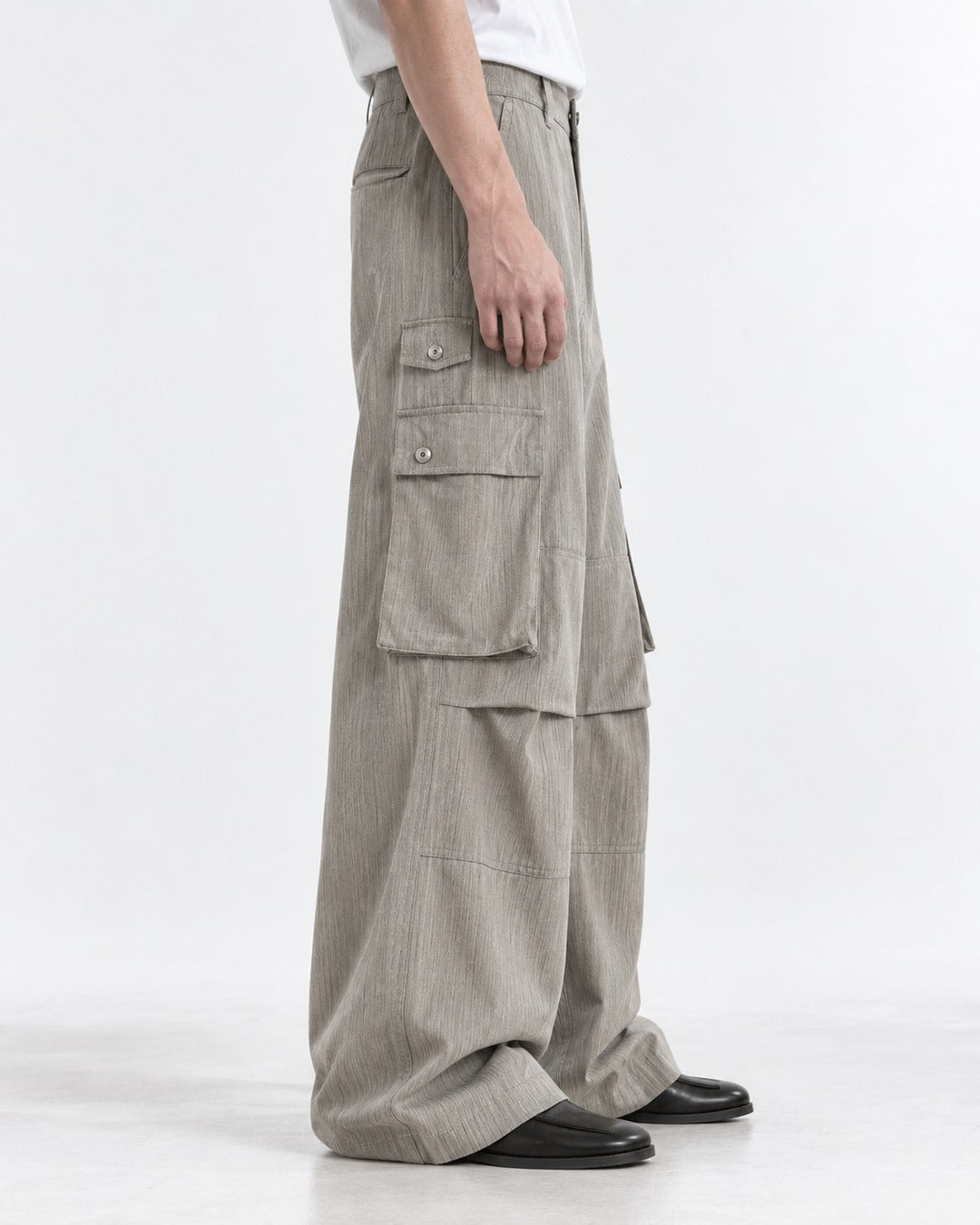 Button-Flap Double-Pocket Wide-Leg Cargo Pants