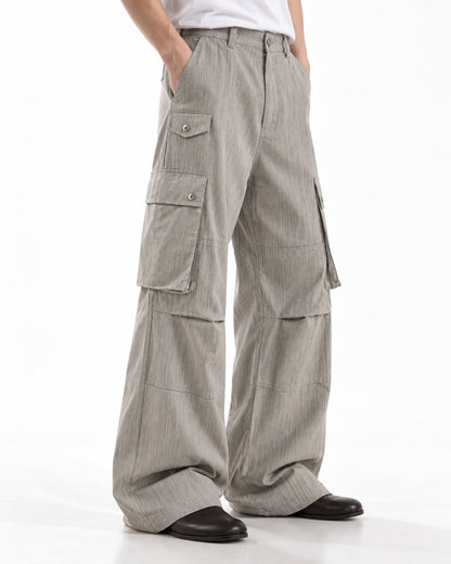 Button-Flap Double-Pocket Wide-Leg Cargo Pants