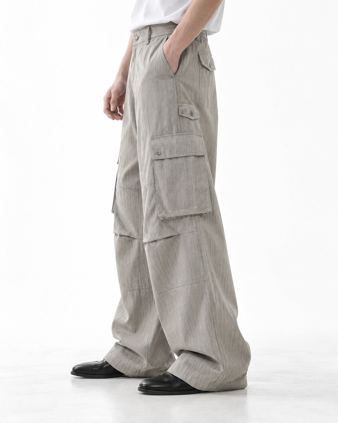 Button-Flap Double-Pocket Wide-Leg Cargo Pants