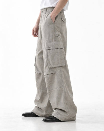 Button-Flap Double-Pocket Wide-Leg Cargo Pants