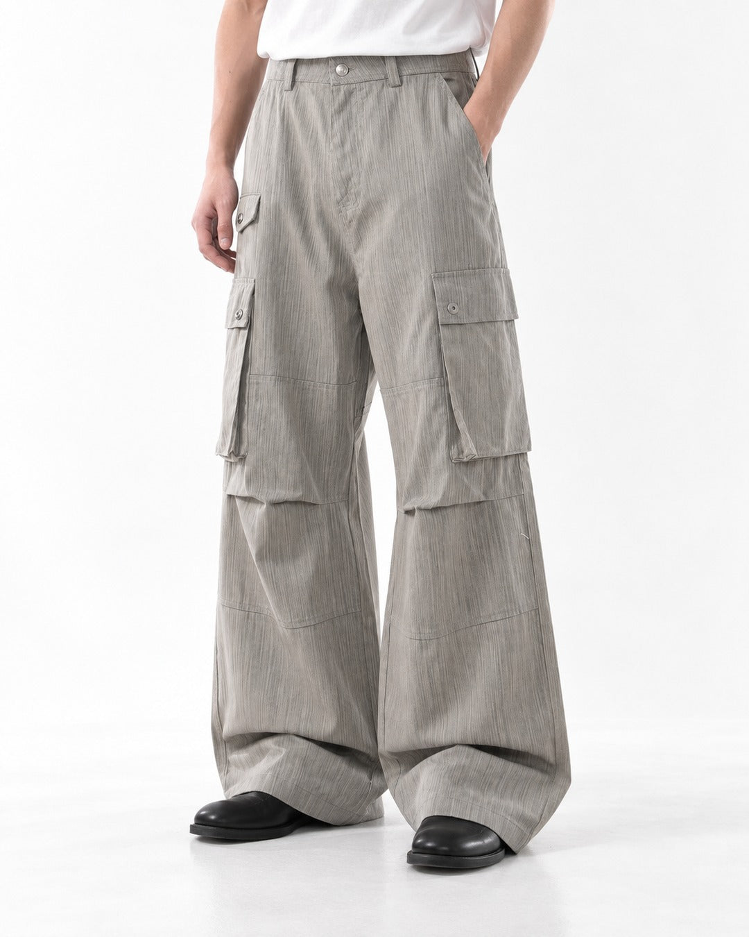Button-Flap Double-Pocket Wide-Leg Cargo Pants