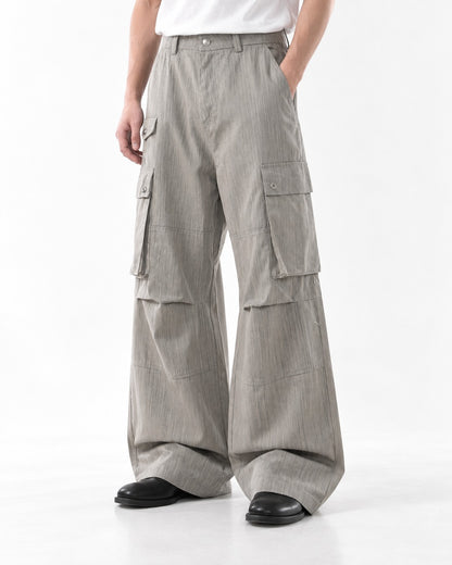 Button-Flap Double-Pocket Wide-Leg Cargo Pants