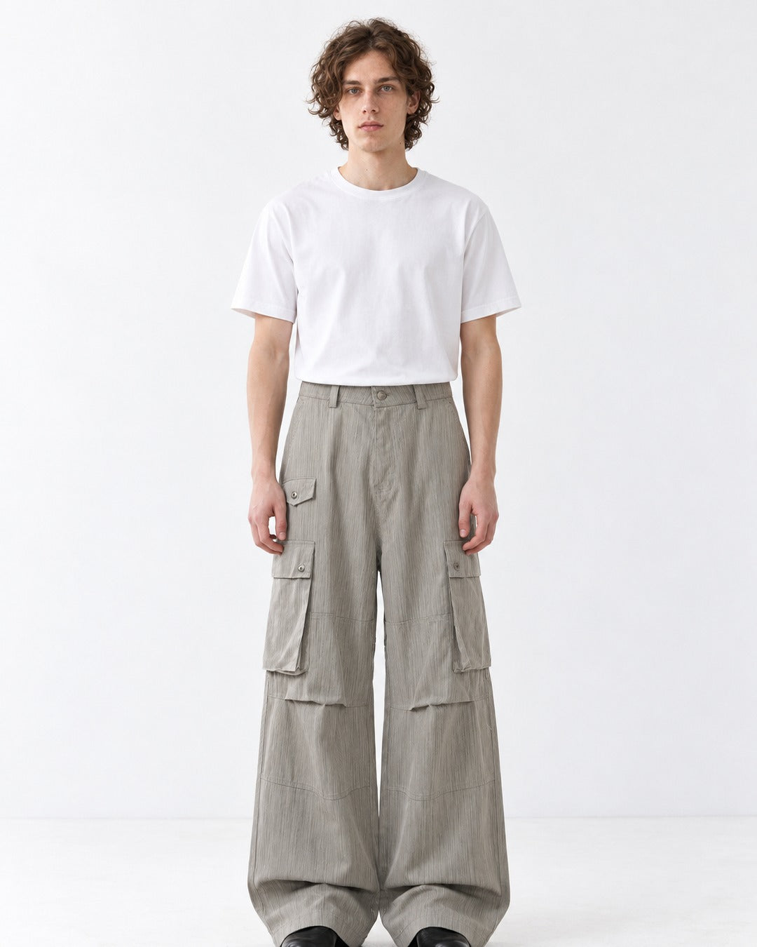 Button-Flap Double-Pocket Wide-Leg Cargo Pants