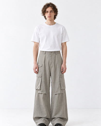 Button-Flap Double-Pocket Wide-Leg Cargo Pants