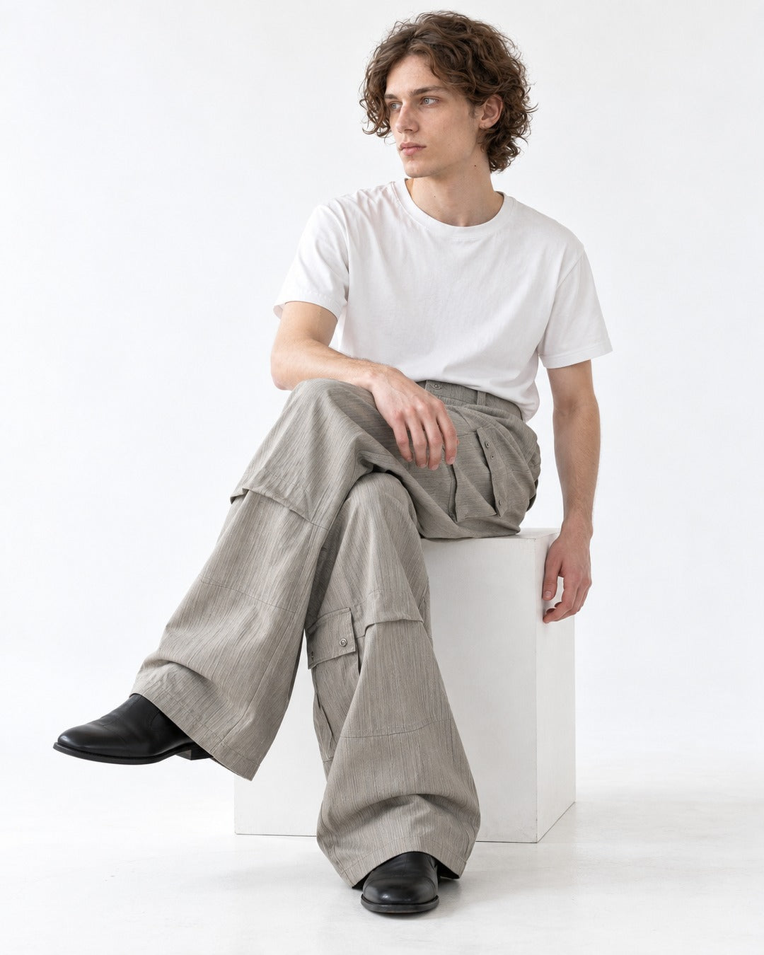Button-Flap Double-Pocket Wide-Leg Cargo Pants
