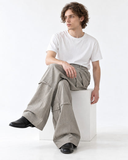 Button-Flap Double-Pocket Wide-Leg Cargo Pants