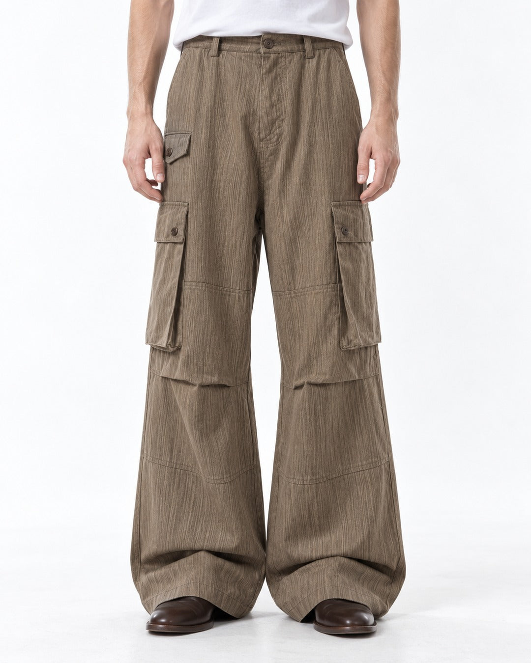 Button-Flap Double-Pocket Wide-Leg Cargo Pants