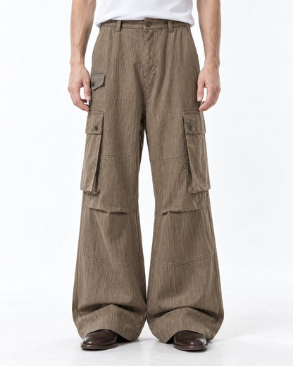 Button-Flap Double-Pocket Wide-Leg Cargo Pants