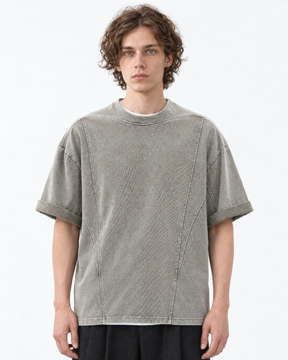 Washed Tee with Diagonal Panel