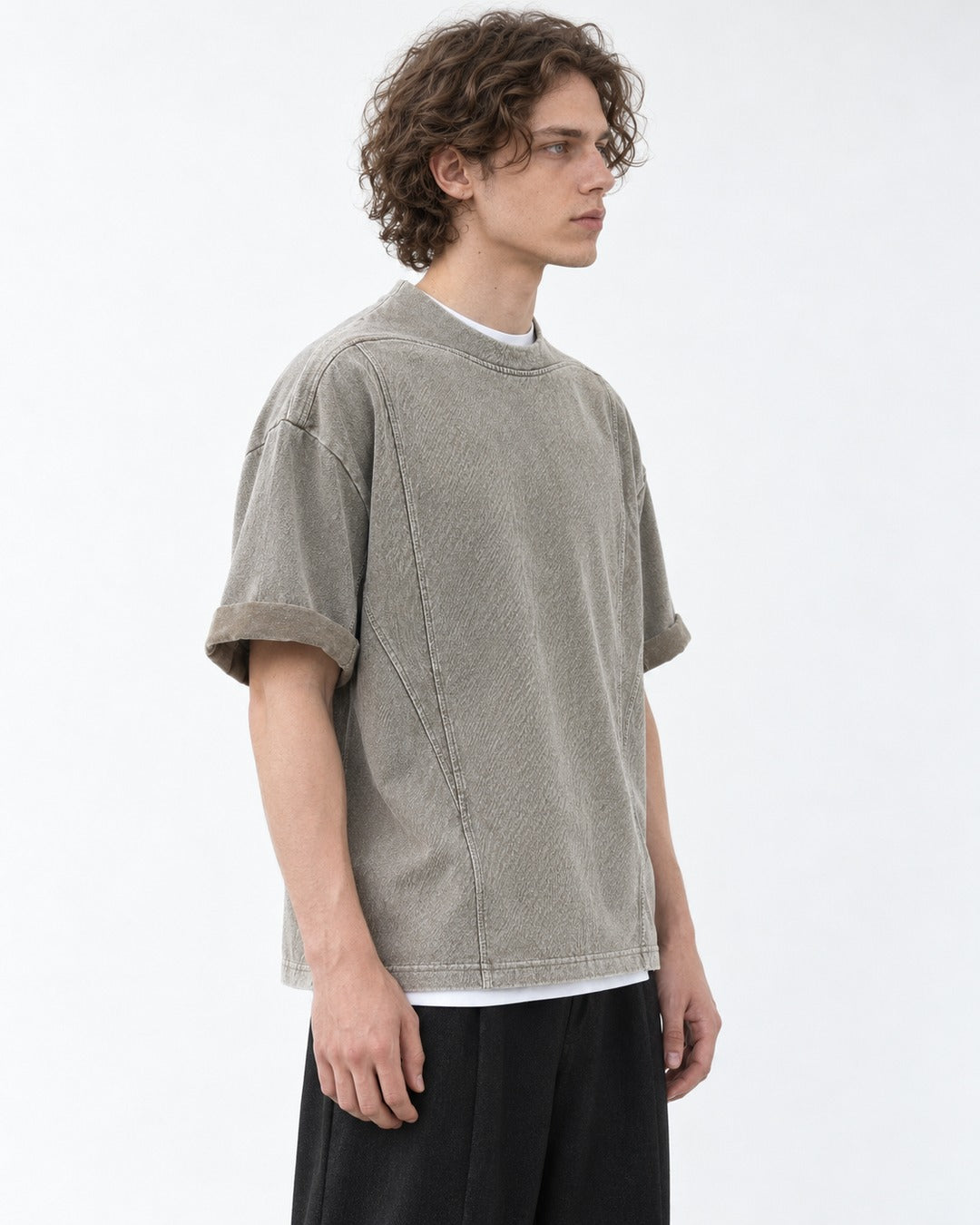 Washed Tee with Diagonal Panel