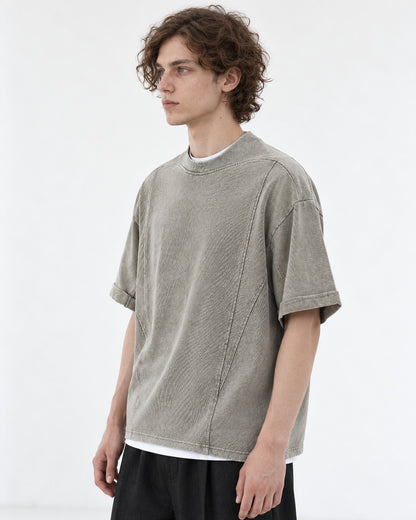 Washed Tee with Diagonal Panel