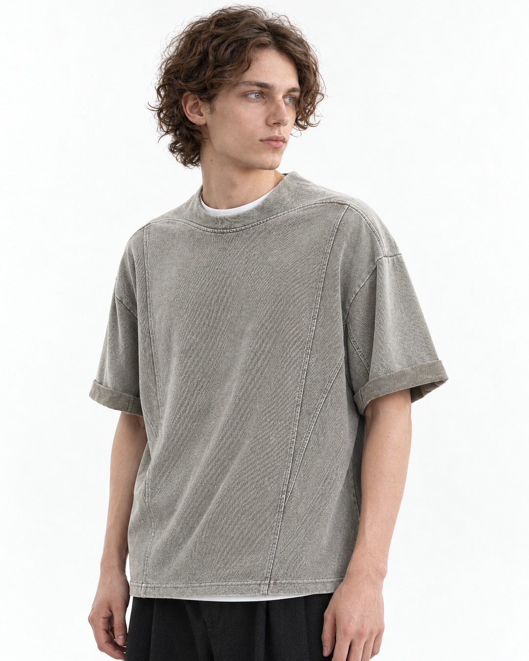 Washed Tee with Diagonal Panel