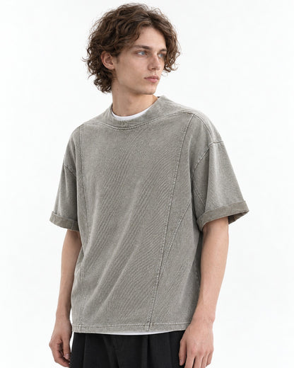 Washed Tee with Diagonal Panel