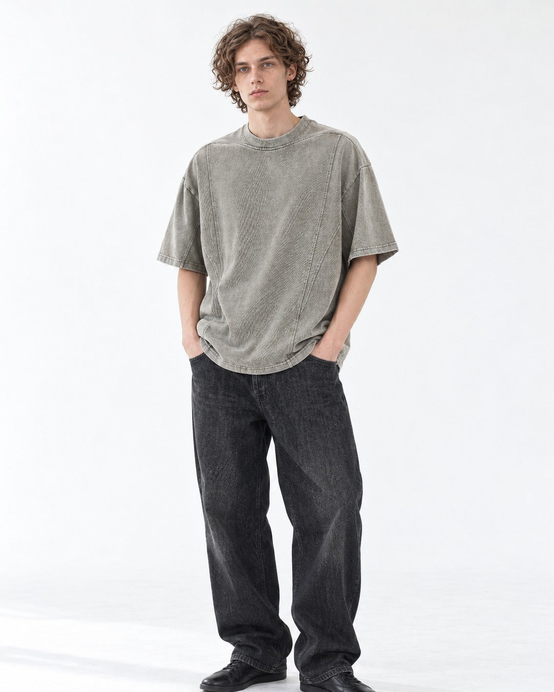 Washed Tee with Diagonal Panel