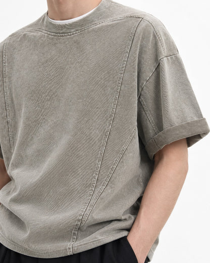 Washed Tee with Diagonal Panel
