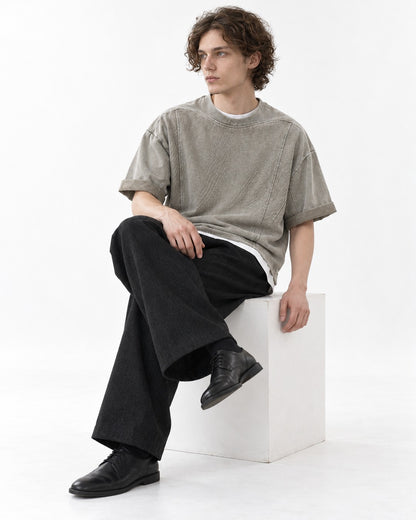 Washed Tee with Diagonal Panel