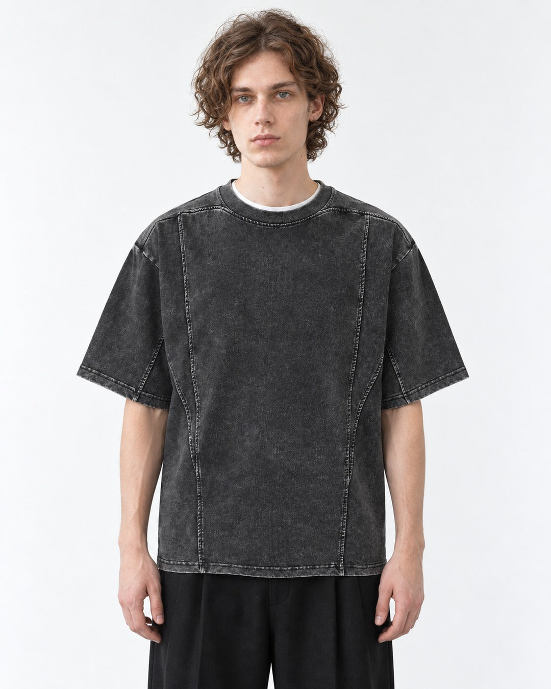 Washed Tee with Diagonal Panel