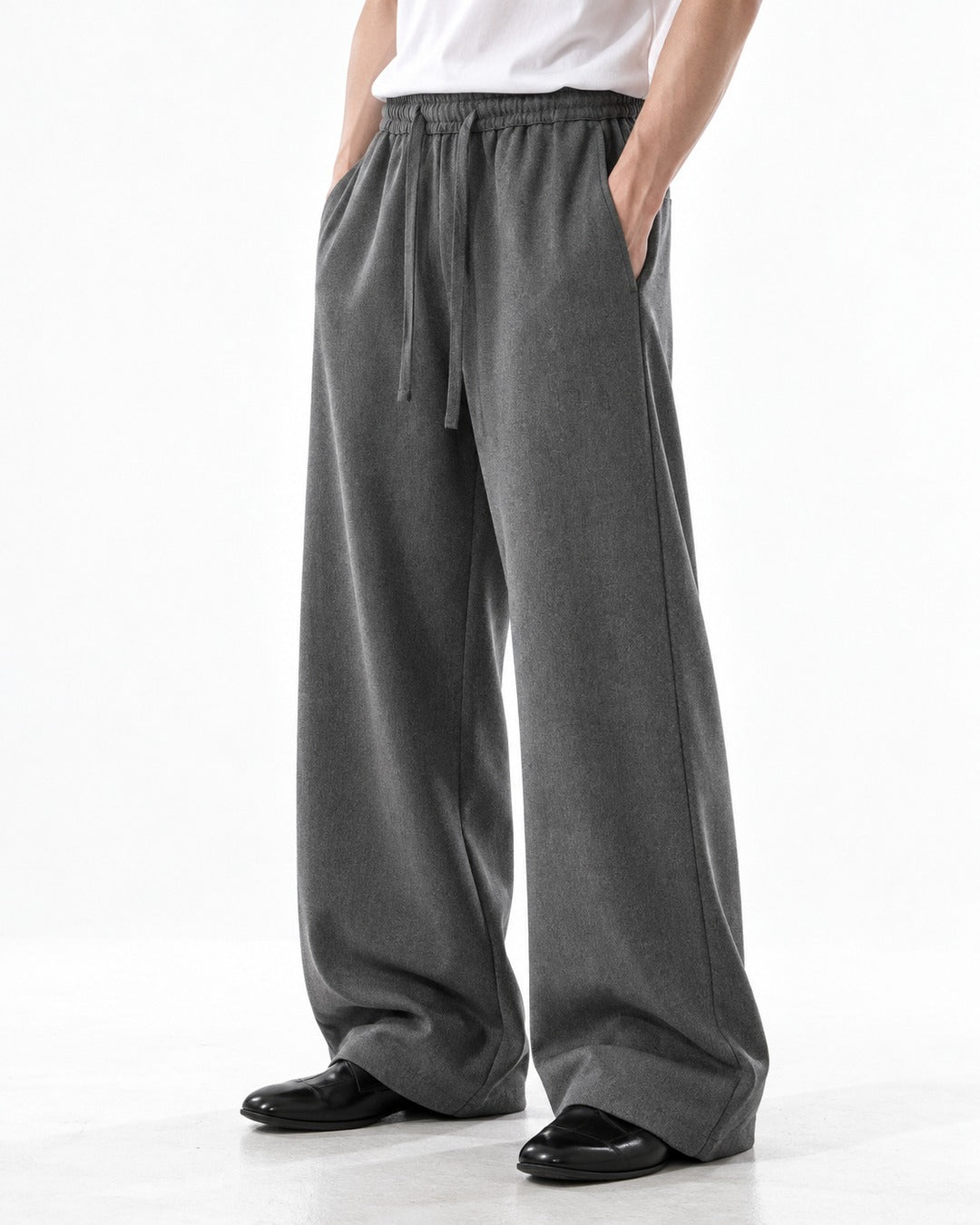 Drawstring Elastic-Waist Wide-Leg Pants
