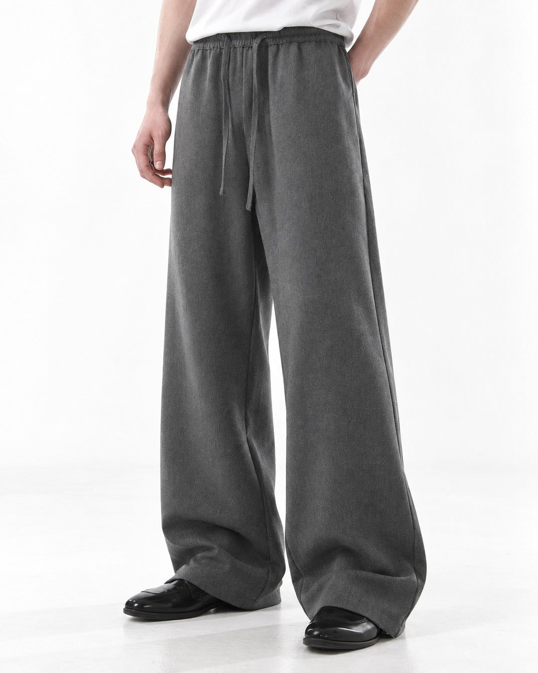 Drawstring Elastic-Waist Wide-Leg Pants
