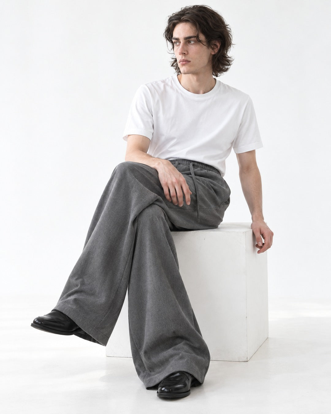 Drawstring Elastic-Waist Wide-Leg Pants