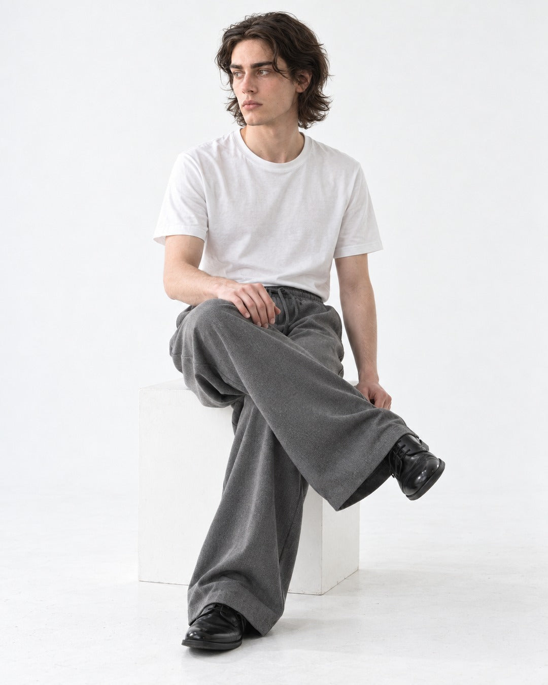 Elastic Drawstring Wide-Leg Pants