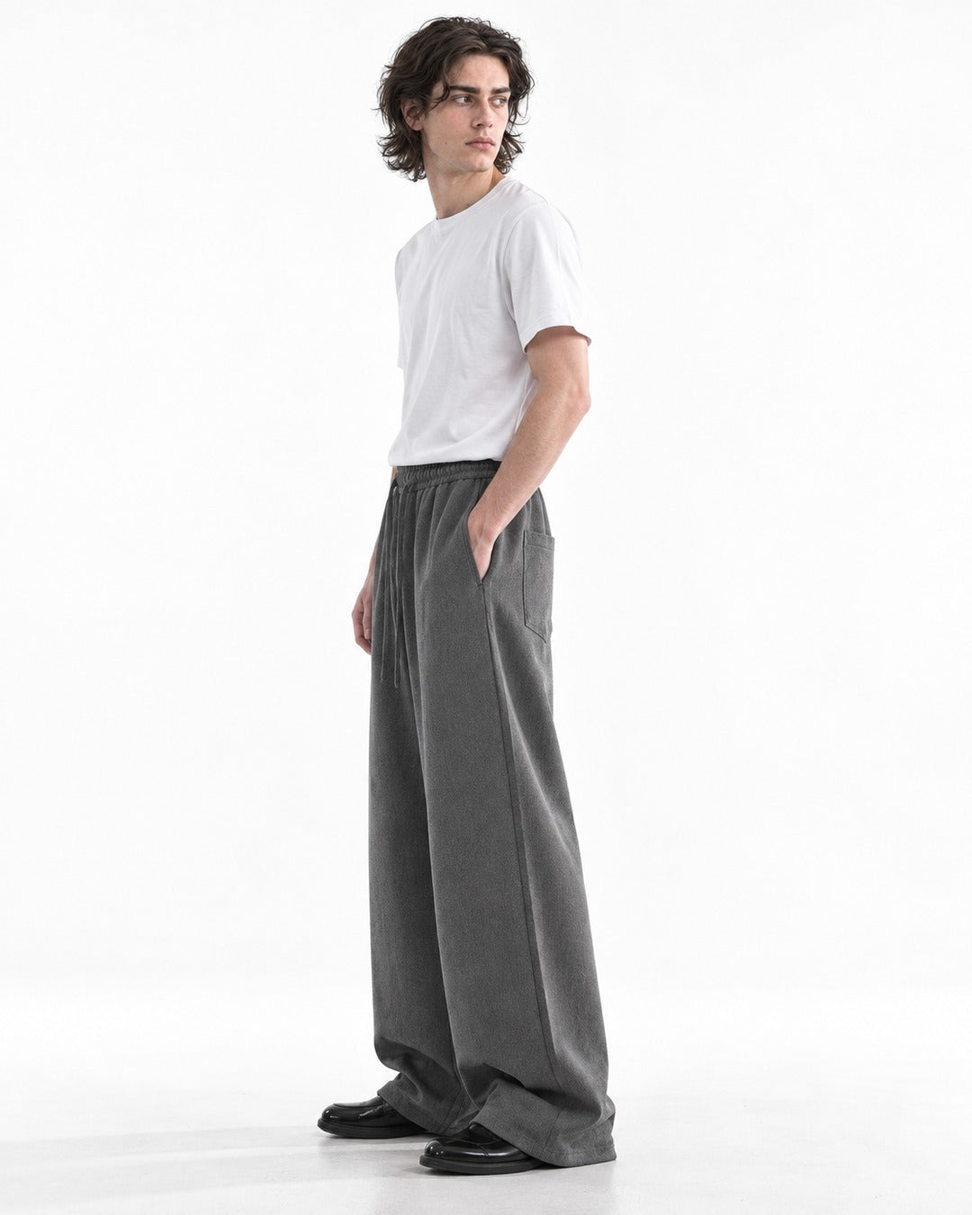 Elastic Drawstring Wide-Leg Pants