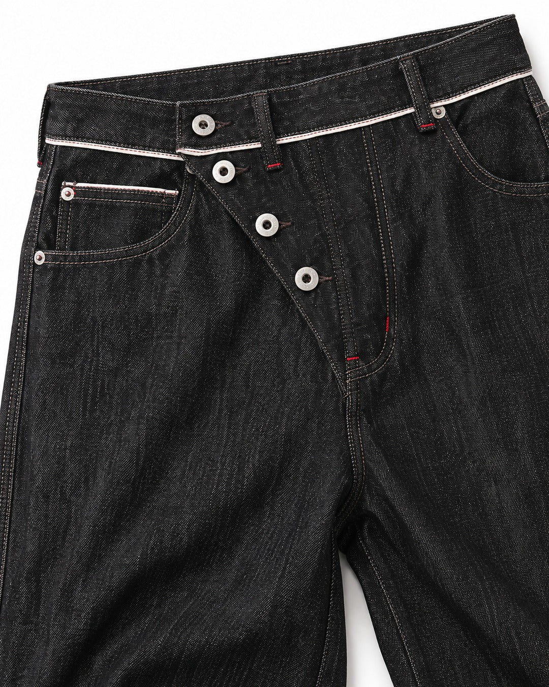 Diagonal Button-Fly Wide-Leg Jeans