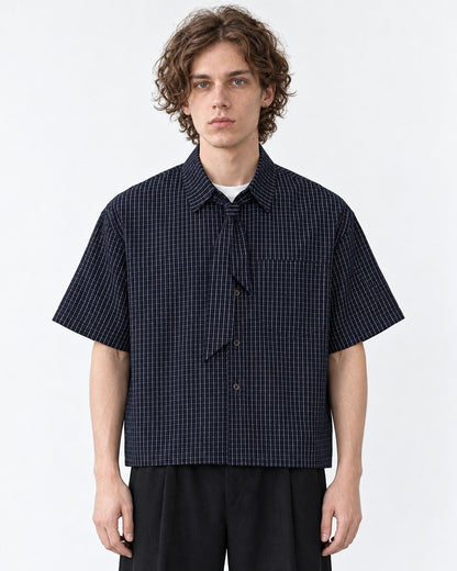 Micro-Check Shirt with Tie-Neck Detail