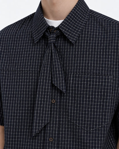 Micro-Check Shirt with Tie-Neck Detail