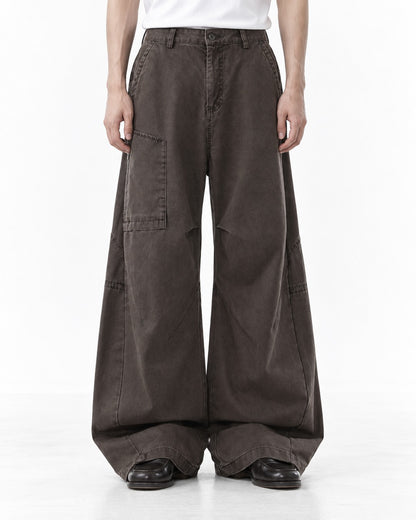 Zip-Pocket Diagonal-Panel Cargo Pants