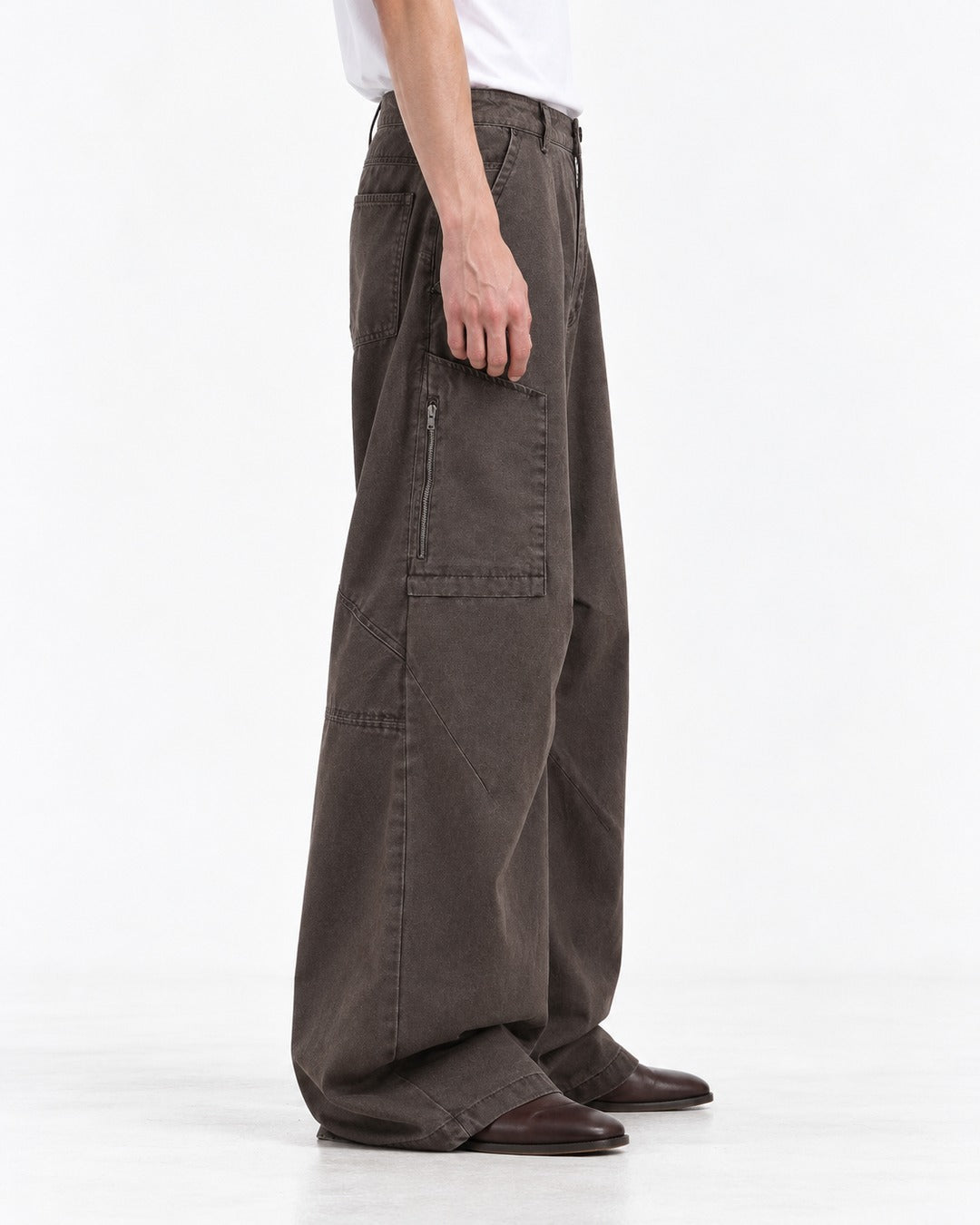 Zip-Pocket Diagonal-Panel Cargo Pants