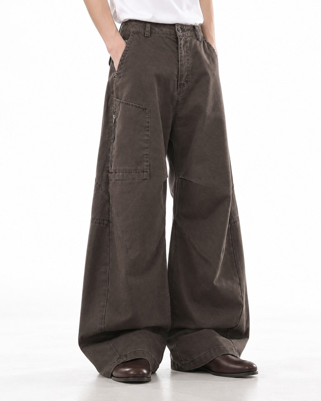 Zip-Pocket Diagonal-Panel Cargo Pants