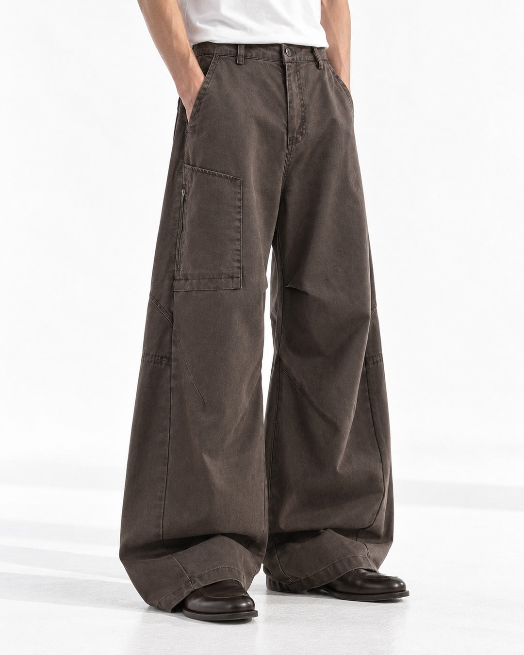 Zip-Pocket Diagonal-Panel Cargo Pants