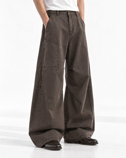 Zip-Pocket Diagonal-Panel Cargo Pants