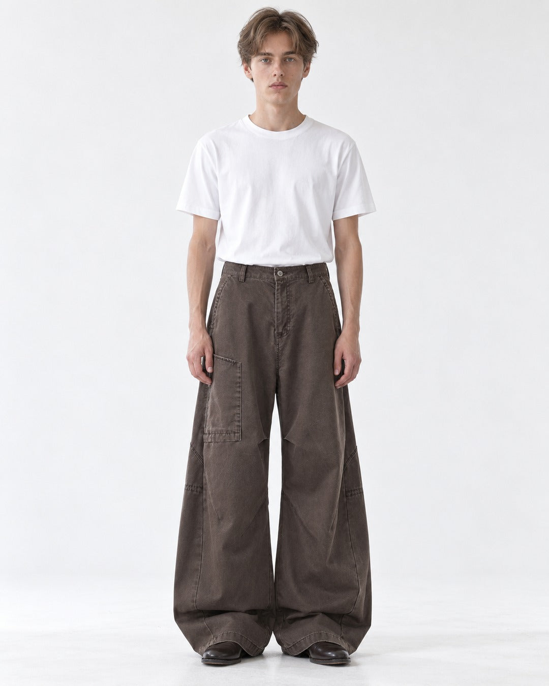 Zip-Pocket Diagonal-Panel Cargo Pants