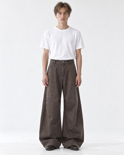 Zip-Pocket Diagonal-Panel Cargo Pants