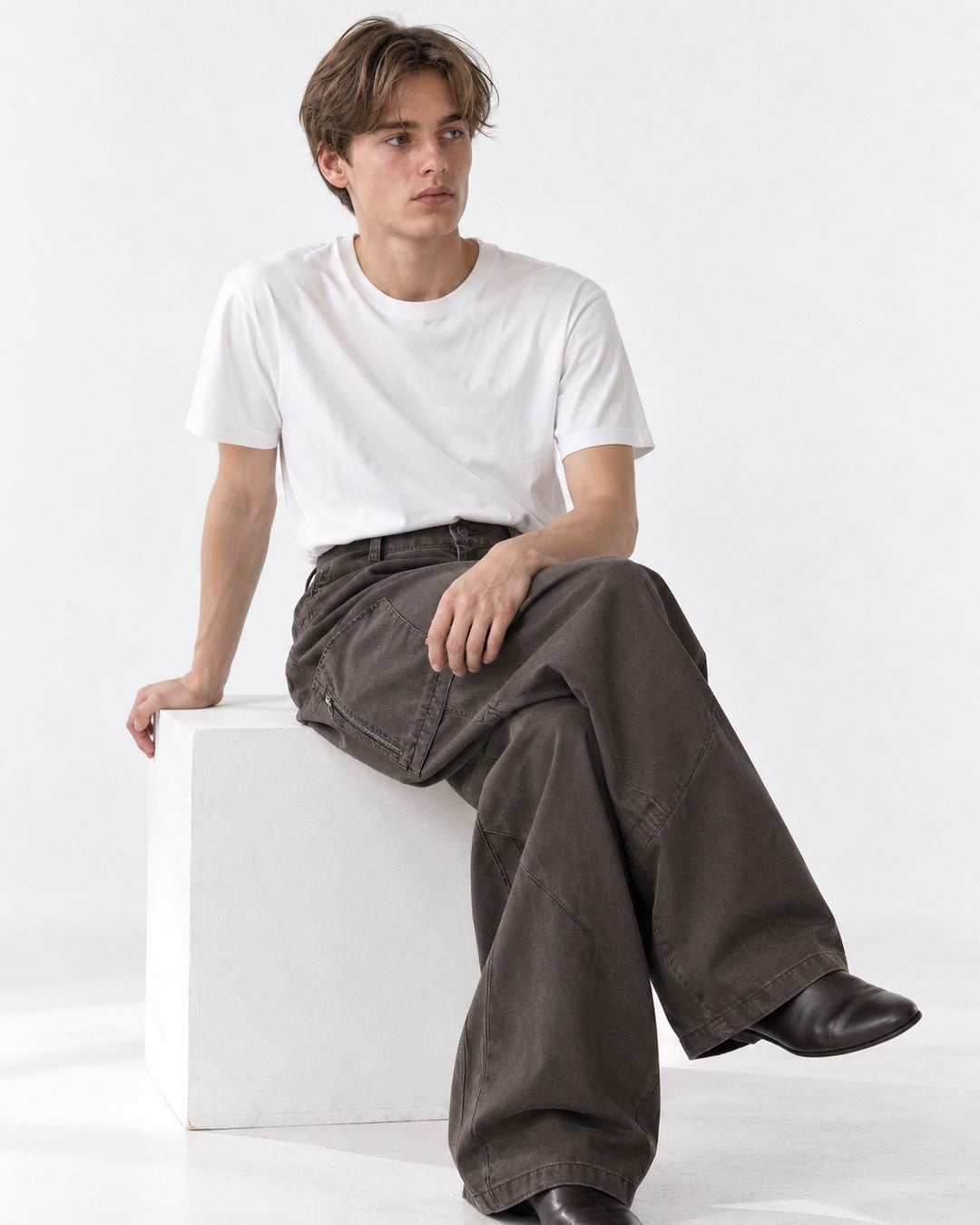 Zip-Pocket Diagonal-Panel Cargo Pants