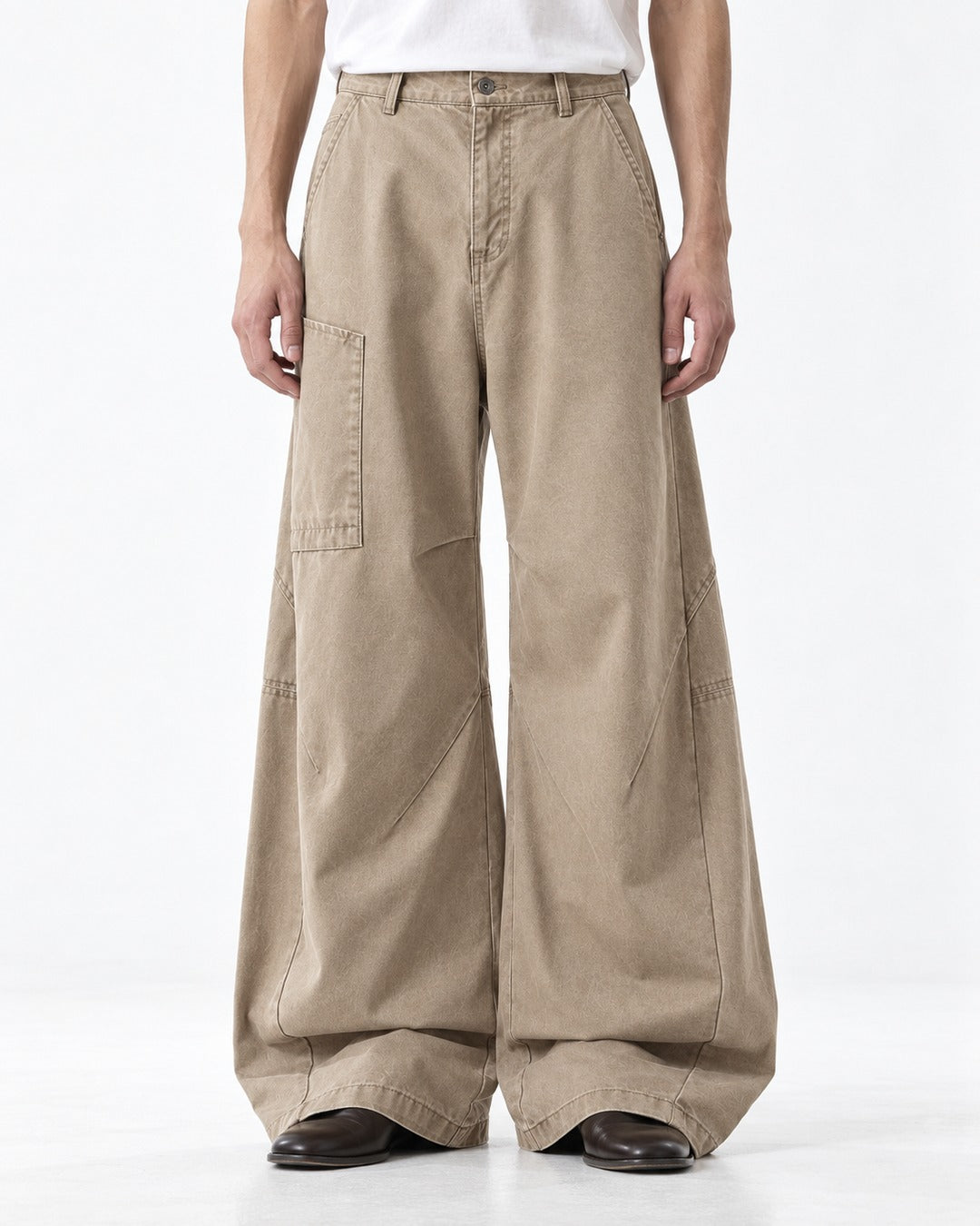 Zip-Pocket Diagonal-Panel Cargo Pants