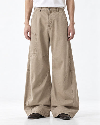 Zip-Pocket Diagonal-Panel Cargo Pants