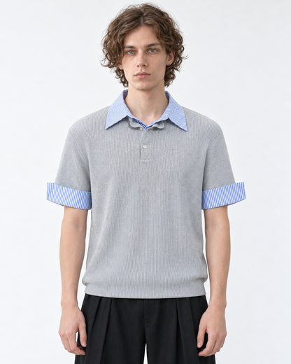 Knit Polo with Contrast Striped Cuffs