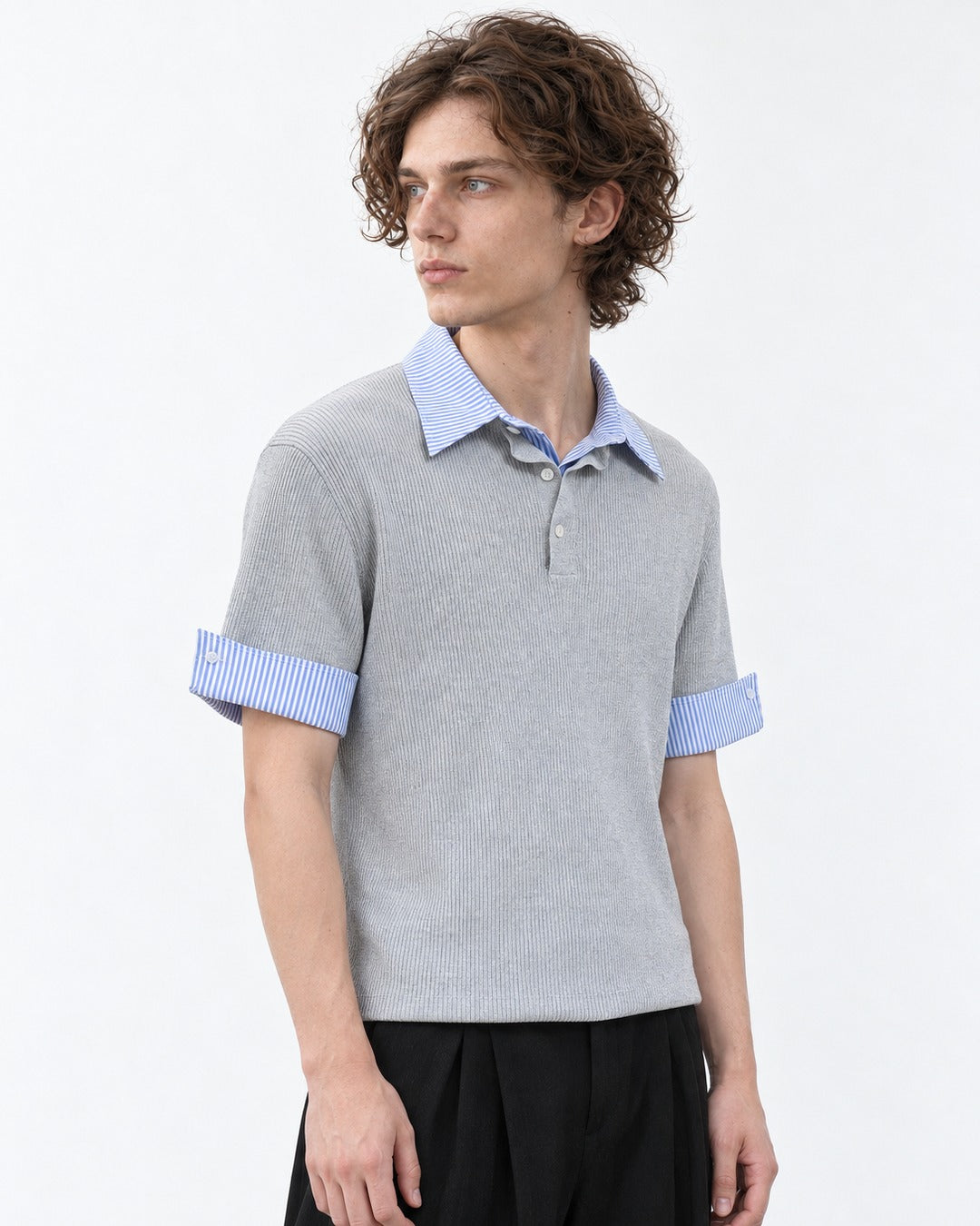 Knit Polo with Contrast Striped Cuffs