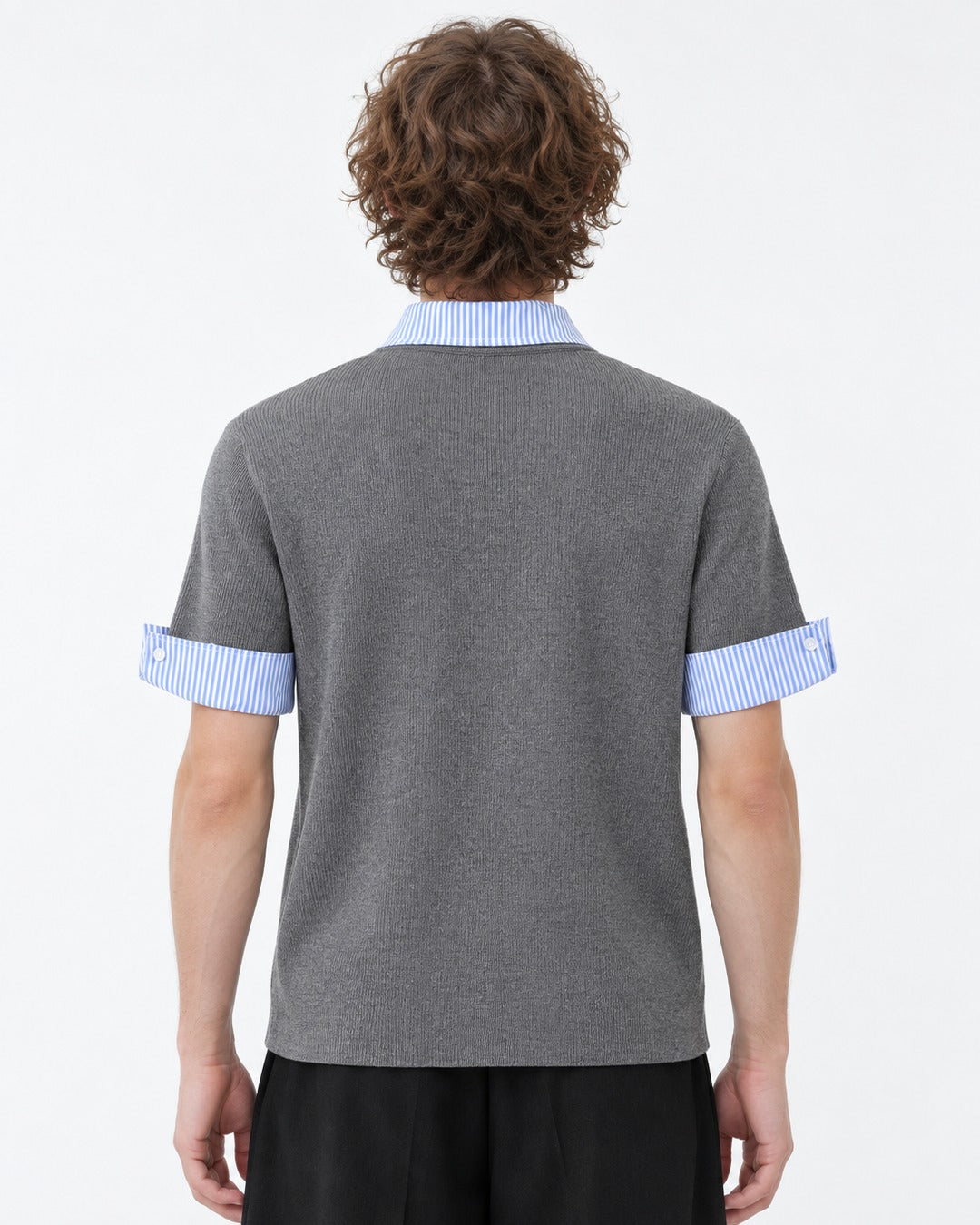 Knit Polo with Contrast Striped Cuffs