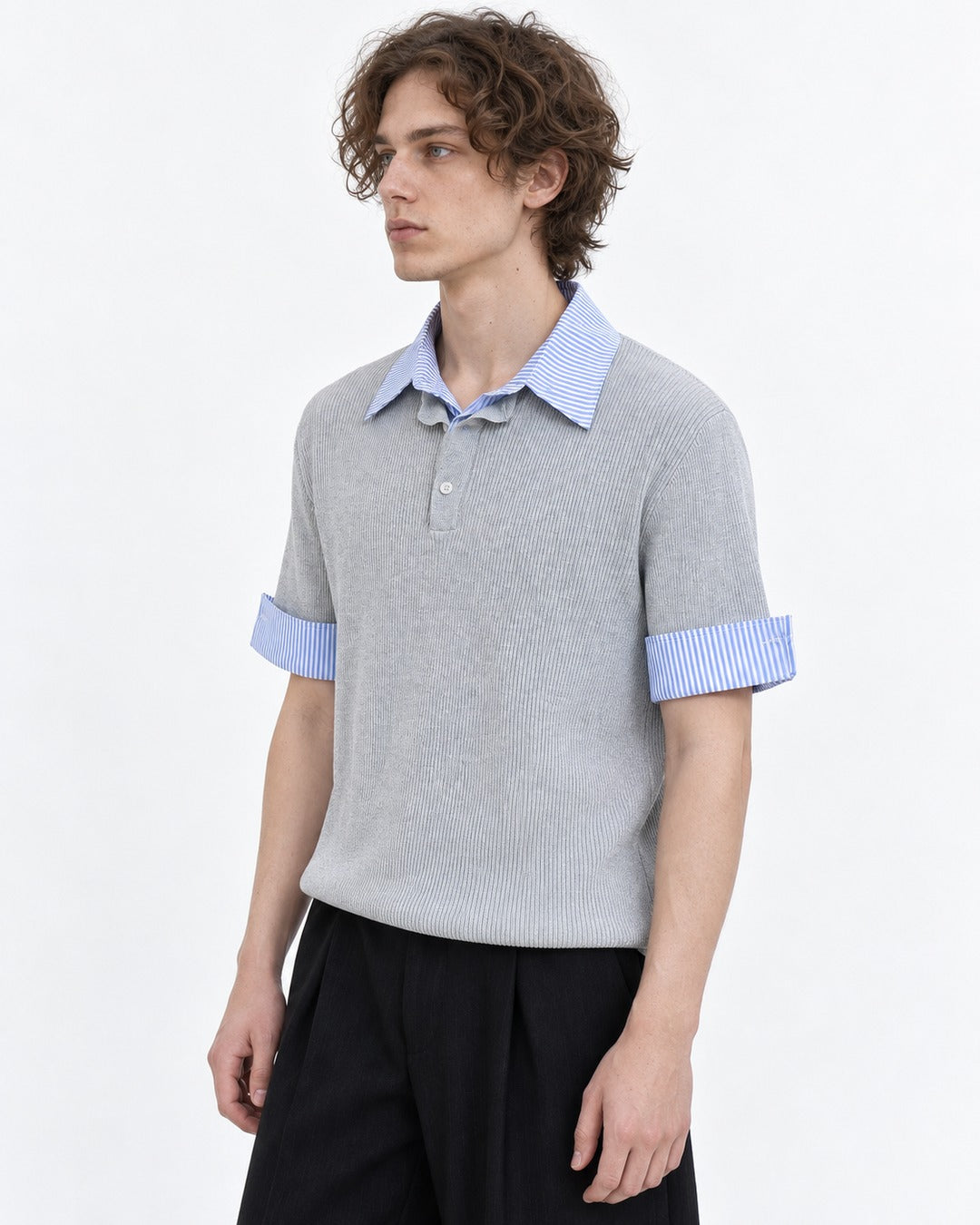 Knit Polo with Contrast Striped Cuffs