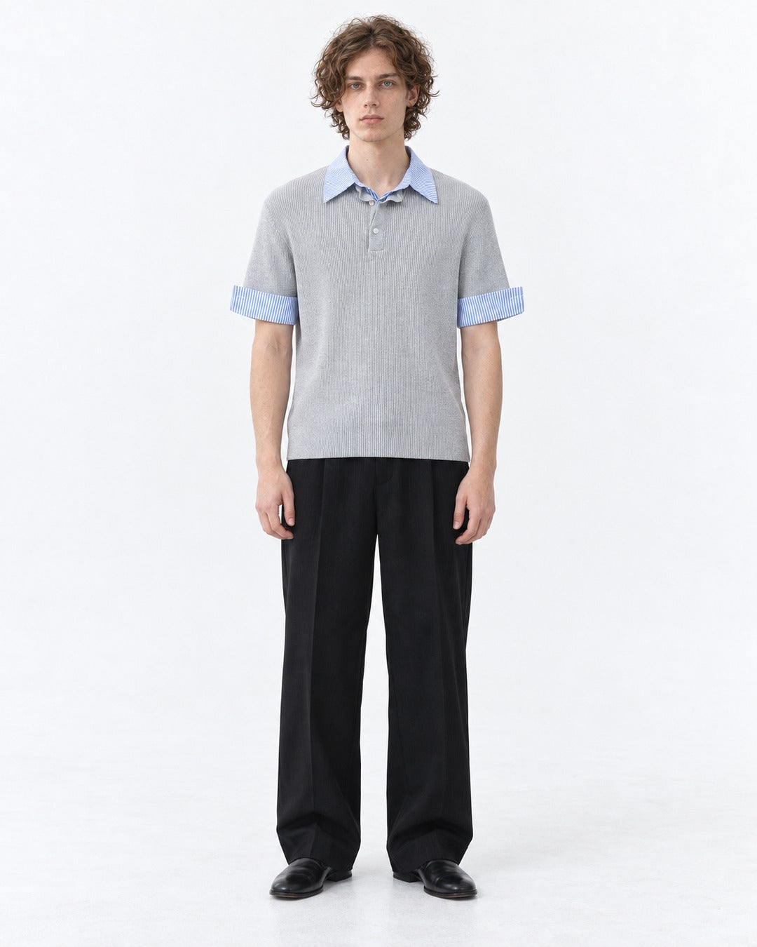 Knit Polo with Contrast Striped Cuffs